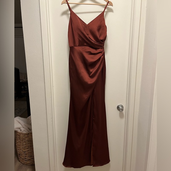Revelry Rory Satin Bridesmaids Dress - Terracotta Rush - Picture 4 of 10